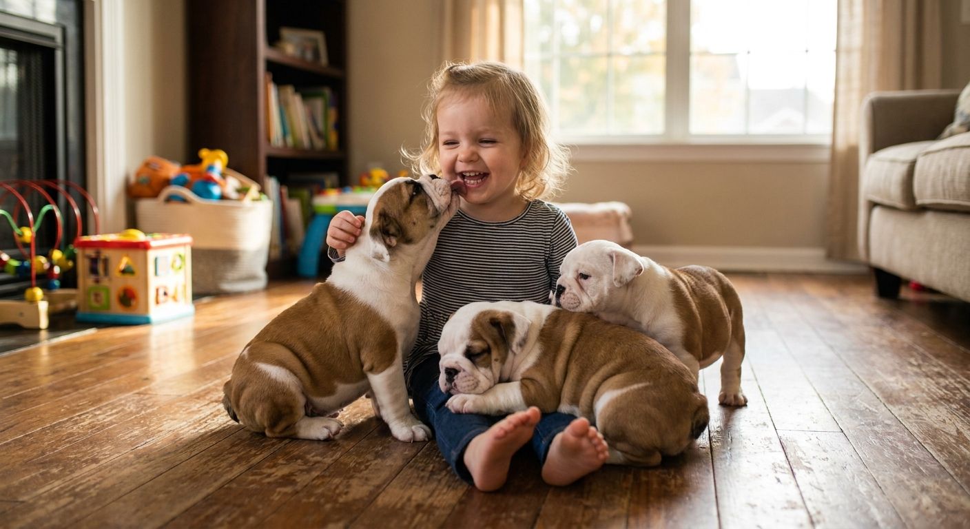 English Bulldog puppies for households with young children