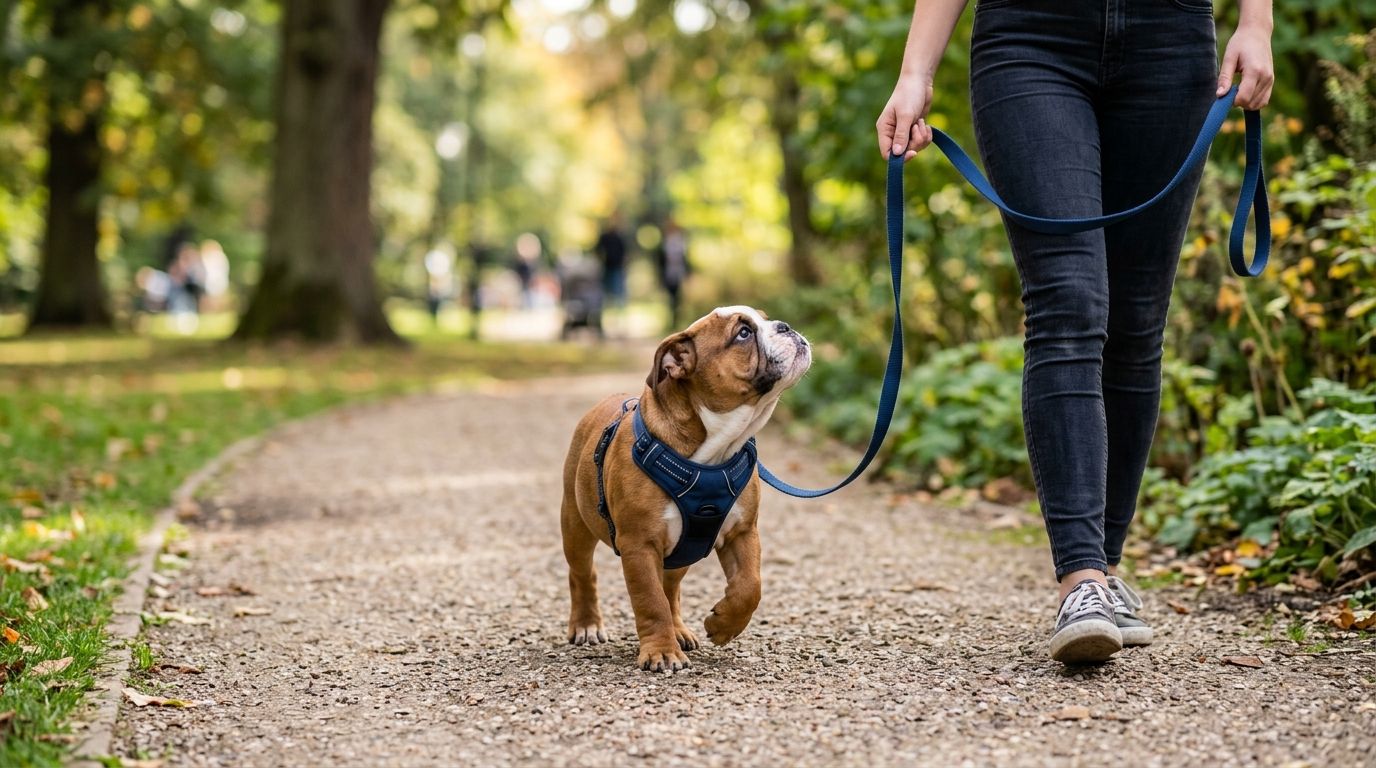 How to leash train a stubborn English Bulldog puppy